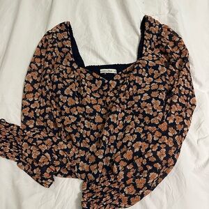 Abercrombie & Fitch Orange Ruched Long Sleeve Blouse
